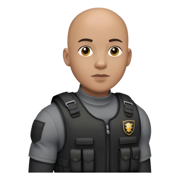 black soldier bald head in black bulletproof vest sticker
