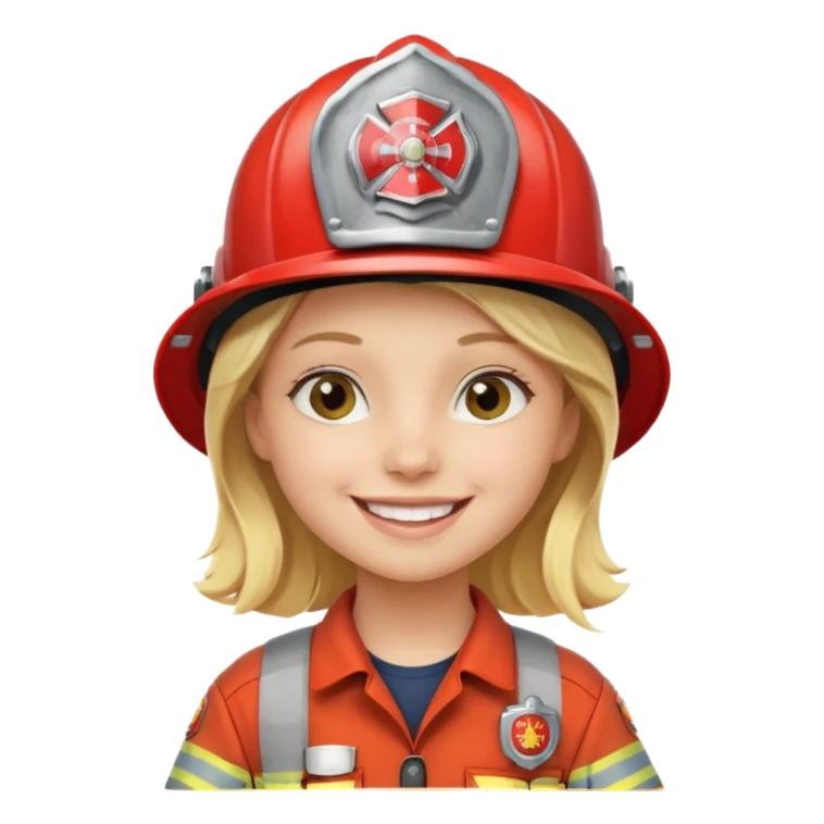 Young blonde girl, firefighter helmet, smiling brightly sticker