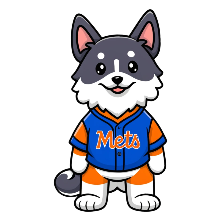 Shibu dog wearing ny Mets  sticker