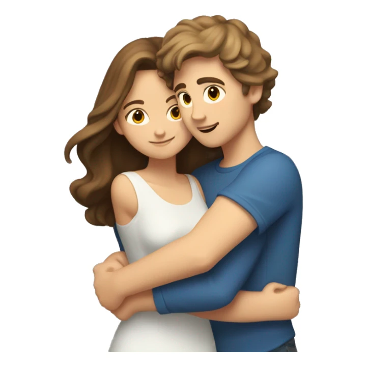 A caucasian brown haired boy hugging his caucasian brown haired girlfriend sticker