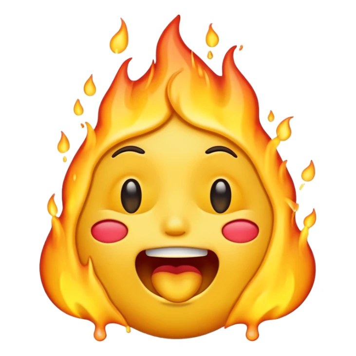 Generate an emoji that is on fire, with a synical laugh, but also crying and melting at the same time with a sad mouth.  sticker