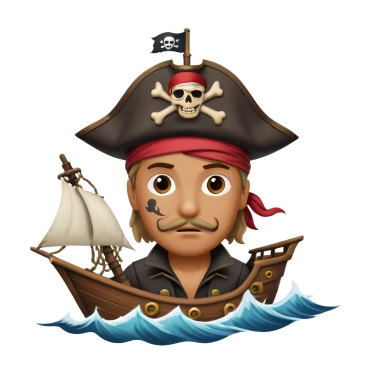 pirate with eye sailing a ship in strom sea background sticker