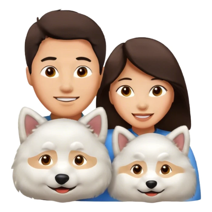 Brunettte asian couple with a Samoyed  sticker