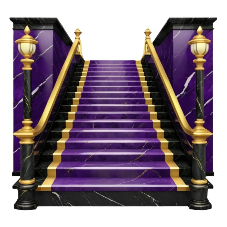 Luxurious black marble hallway stairs with gold and white accents  with with violet accents sticker