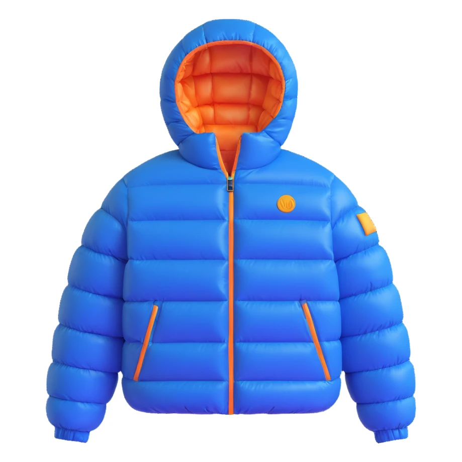 Convert this jacket into a 3D emoji style with soft rounded edges, shiny highlights, a simplified puffy look, expressive and playful character, on a transparent background. sticker