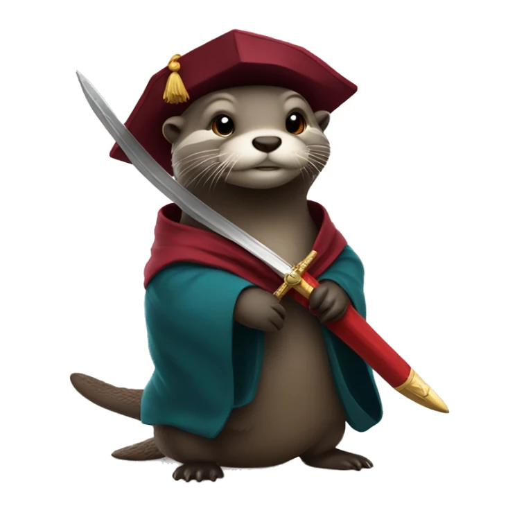 Otter wearing PhD robes and hat and a sword sticker