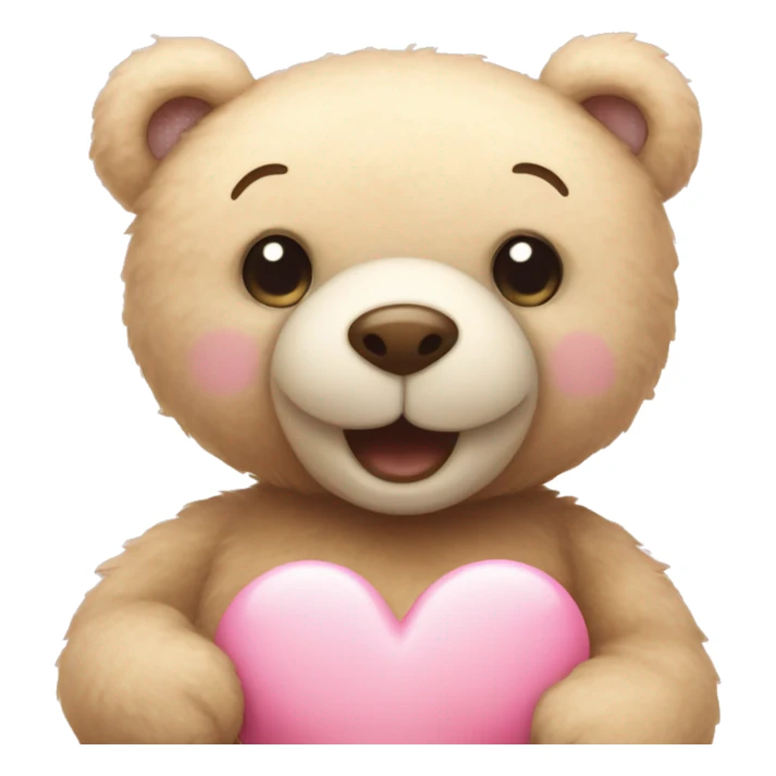 Happy beige teddy bear and a pink pastel heart sticker