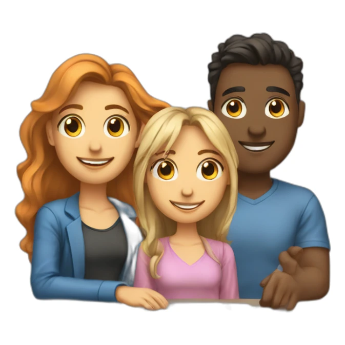 team of 3 friends (2 guys and 1 girl) working on a data science project sticker