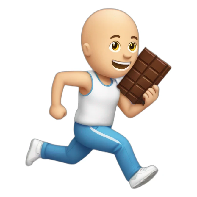 bald running man with chocolate bar in hand sticker