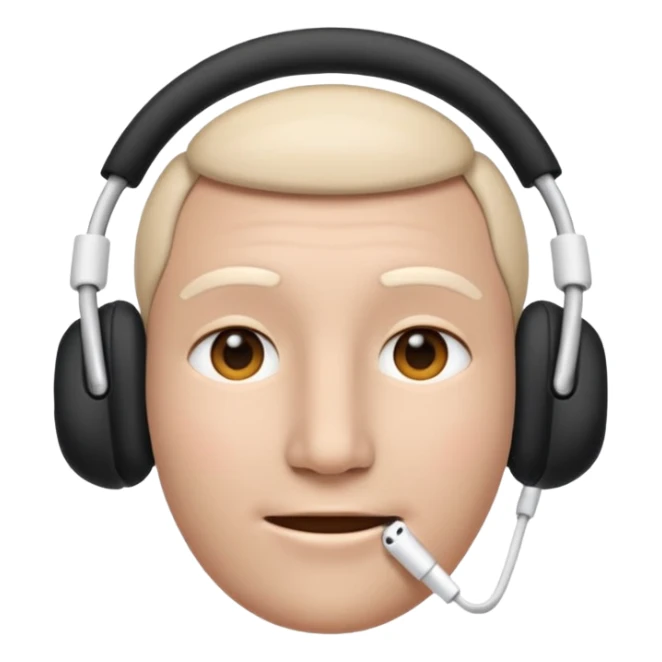 Create an Apple-style emoji that uses the 😶 neutral face, but wearing the same AirPods Max headphones as the 🎧 emoji. sticker