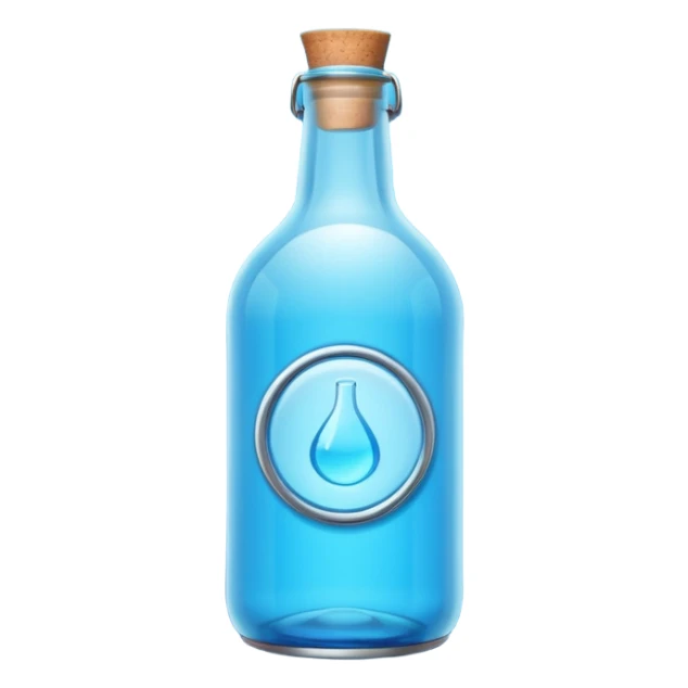 a neon blue motion tiled to the left with a round glass bottle no handle sticker