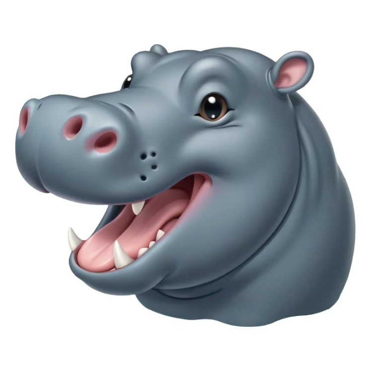 Cinematic Cute Yawning Hippo Portrait Emoji, Head tilted slightly with a dramatic, wide-open yawn, showcasing a soft, smooth slate-gray hide with gently drooping ears, round eyes barely open in drowsy contentment, Simplified yet irresistibly adorable features, highly detailed, glowing with a soft, cozy glow, high shine, relaxed yet expressive, stylized with a touch of aquatic charm, bright and endearing, soft glowing outline, capturing the essence of a sleepy yet affectionate hippo, so drowsy it feels like it could stretch out of the screen and curl up for a nap! sticker