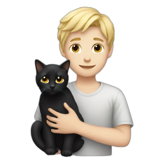 Boy with blonde hair holding a black cat sticker