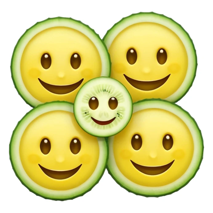 yellow smiley face with cucumber slices as eyes, same mouth as default emoji sticker