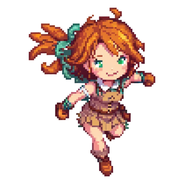 Make Hange Zoe smile in an action pose in pixel art style with no background. sticker