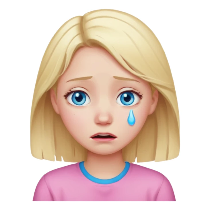 Blond hair girl with blue eyes in pink crying sticker