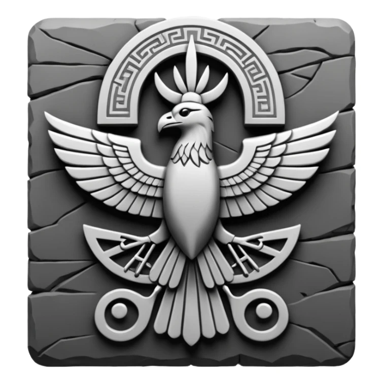 Minimal Faravahar-inspired ancient glyph,
Unicode-like pictogram similar to 𓄂𓆃,
abstract, single-symbol design,
monochrome, flat,
ancient carved sign,
no background, no text sticker