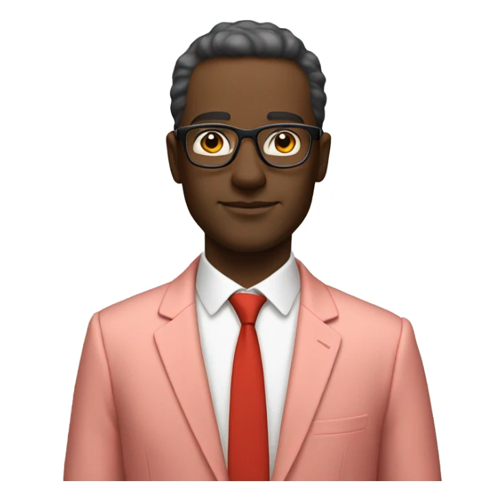 A white male entrepreneur in a pastel red suit and glasses sticker