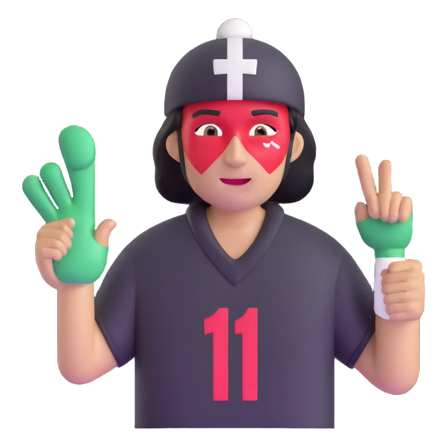 football fan with face paint and a foam finger sticker