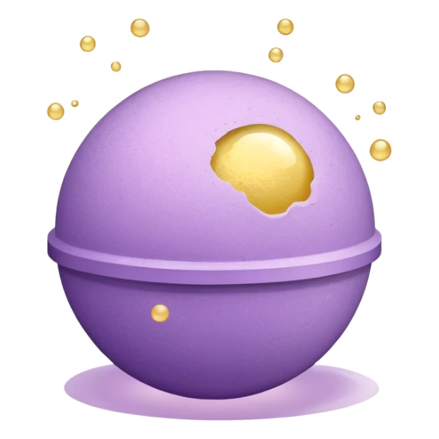 Effervescent bath bomb in golden light purple color with bubbles sticker