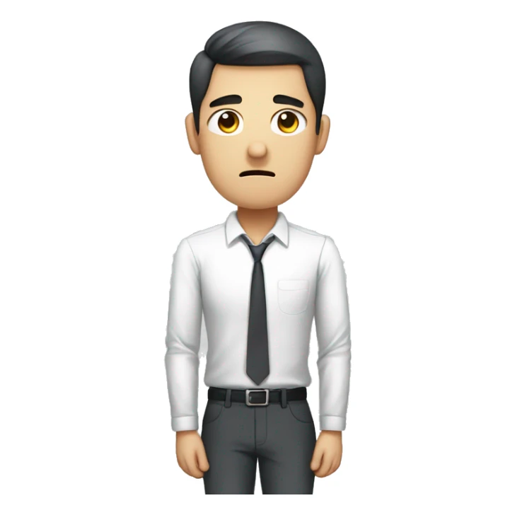Crooked shoulders, hunched waist, bent back, Korean office worker, tired and sad expression sticker