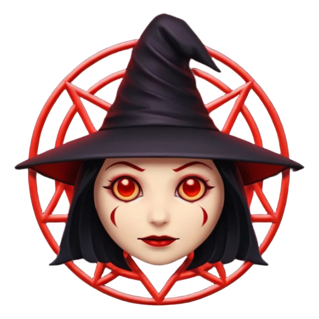 iOS emoji, dark fantasy magic seal, witch symbol, web pattern, red glow, minimal clean style, dark fantasy, dark atmosphere, black and red colors sticker