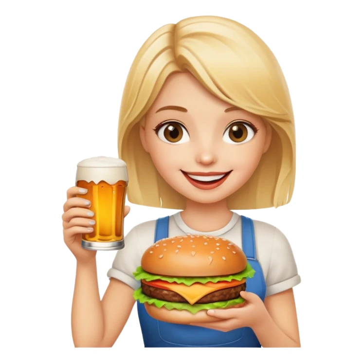 happy blonde girl with burger and beer  sticker