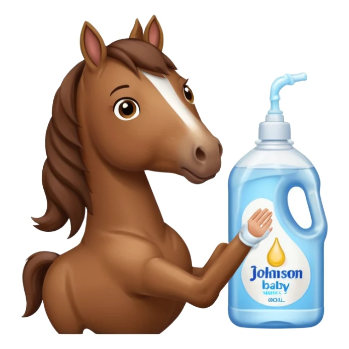 A cartoon horse holding johnson baby oil soltion  sticker