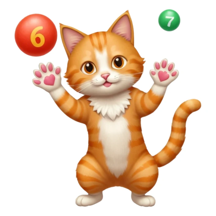 Cat juggling the numbers 6 and 7 sticker