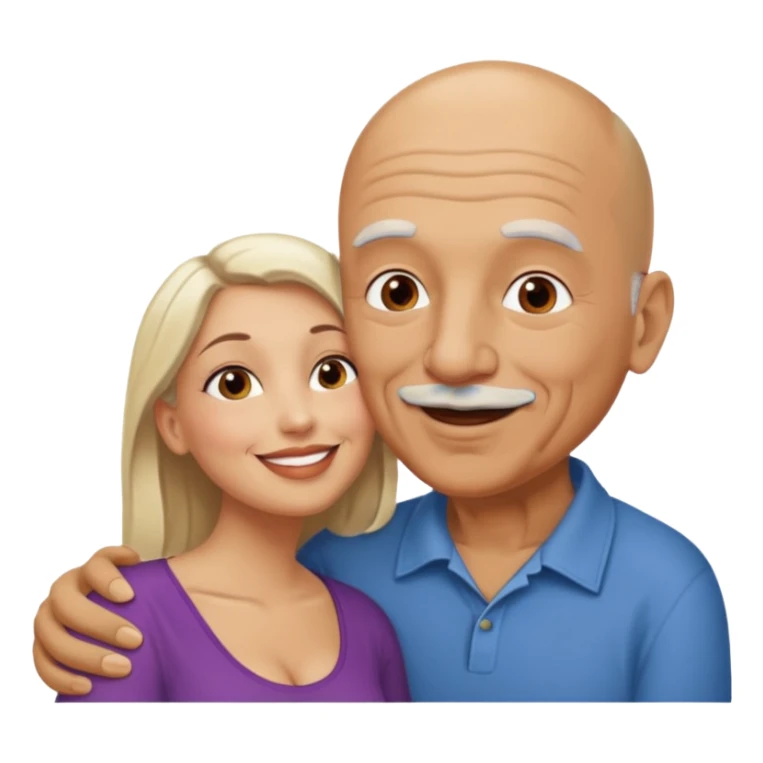 Older Bald Hispanic man kissing white dark blonde woman sticker