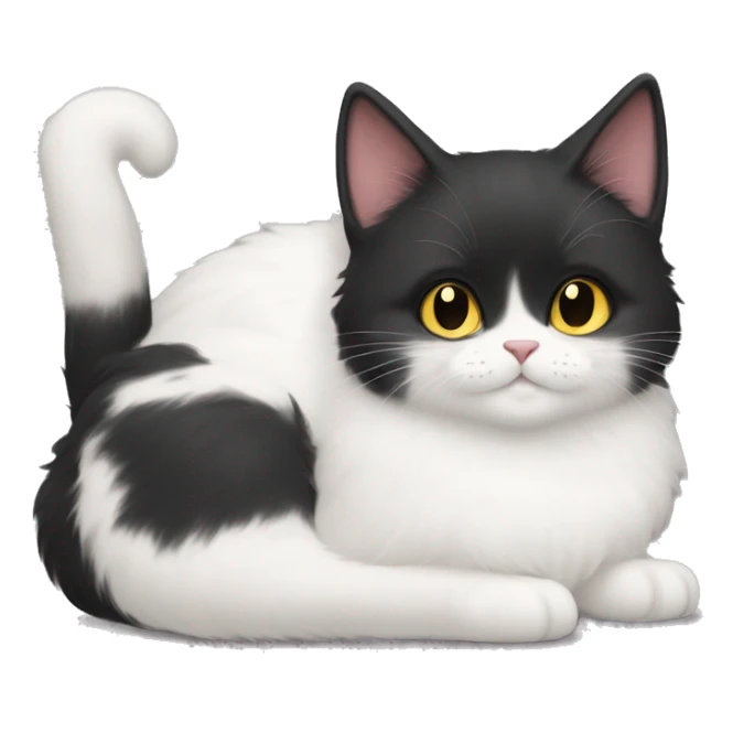 Short hair black cat and fluffy long hair chubby white cat  sticker