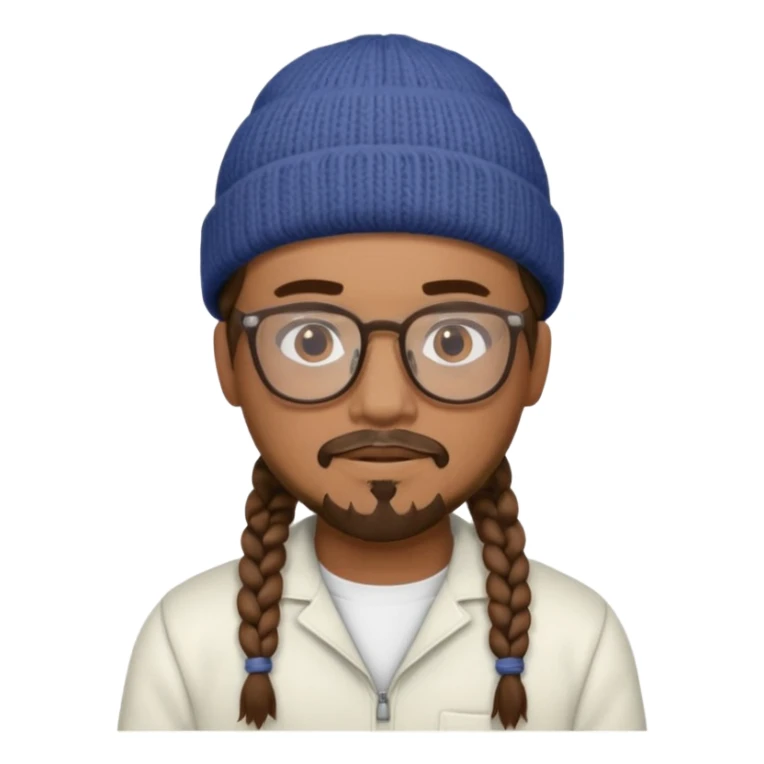 man with braids glasses beanie and goatee white clothes sticker