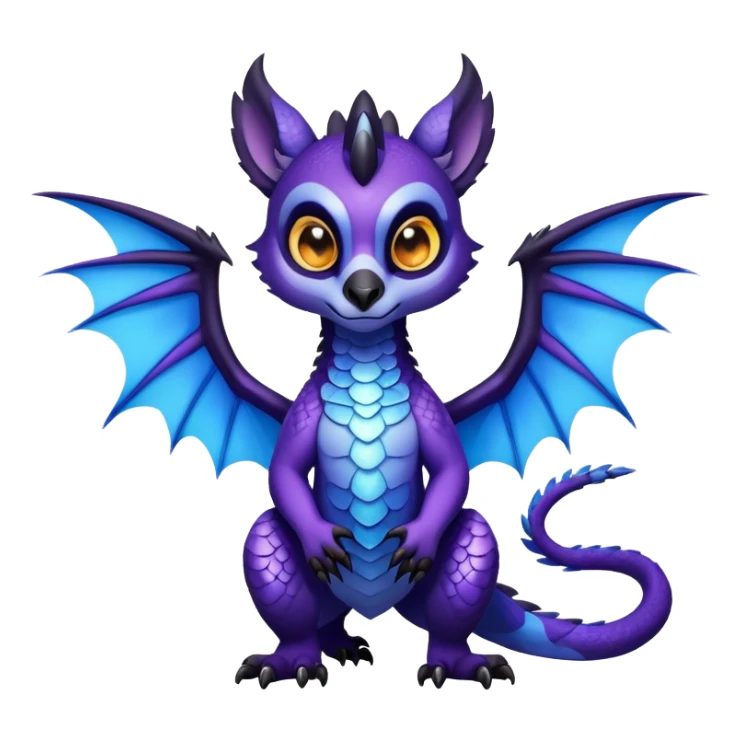 Lemur dragon hybrid face forward with wings fully body dark purple and blue sticker