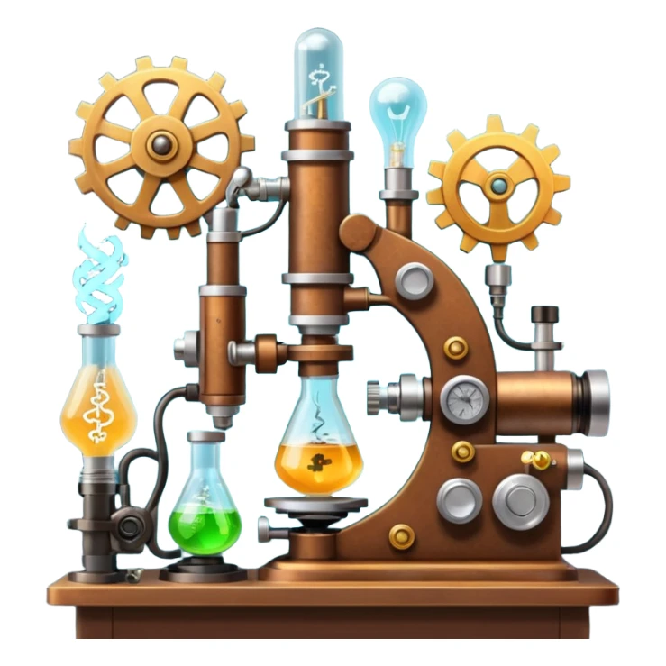 science, chemicals, mechanical gears, steampunk, electronics, electric wires, light bulbs, resistors, ic, physics, microscope, nuclear model, radioactivity sticker