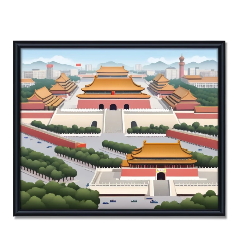 Tiananmen Square, Beijing, Chinese architecture, travel illustration sticker