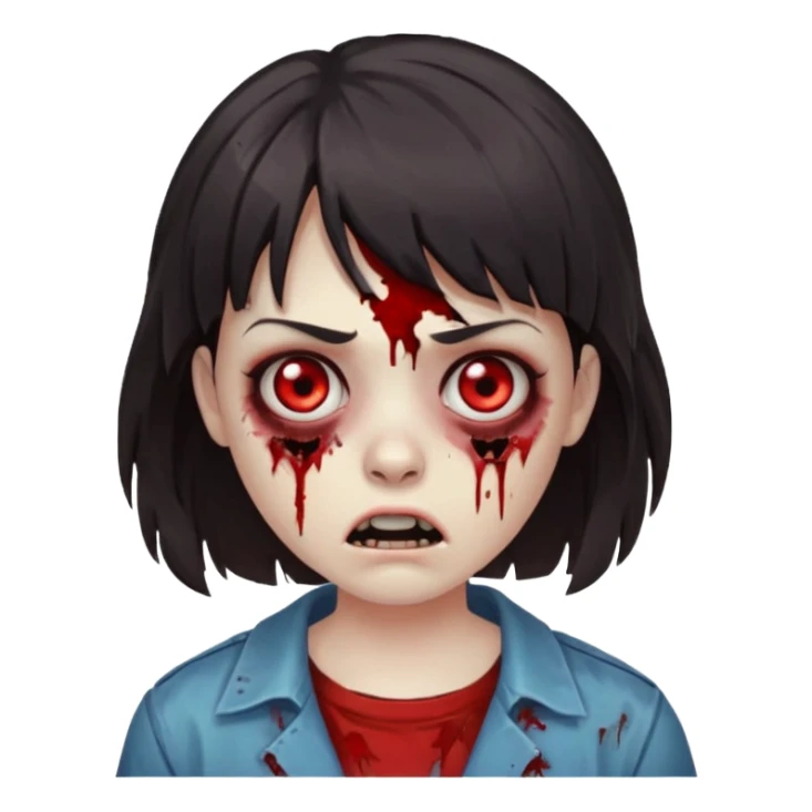A zombie with a scared face, with medium wavy dark hair and short bangs sticker