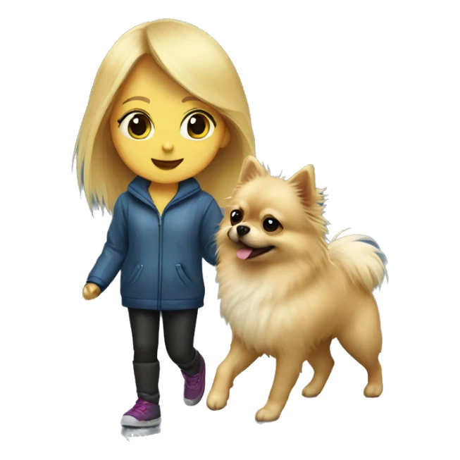 Blonde girl walking tiny pomeranian under the rain sticker