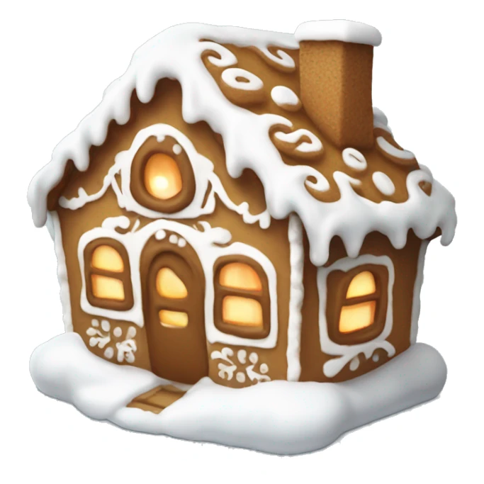 A cute little white and glowing gingerbread house with snow in the top sticker
