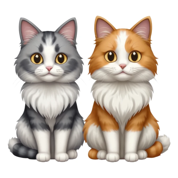a realistic looking very fluffy grey and white cat sitting next to another cat sticker