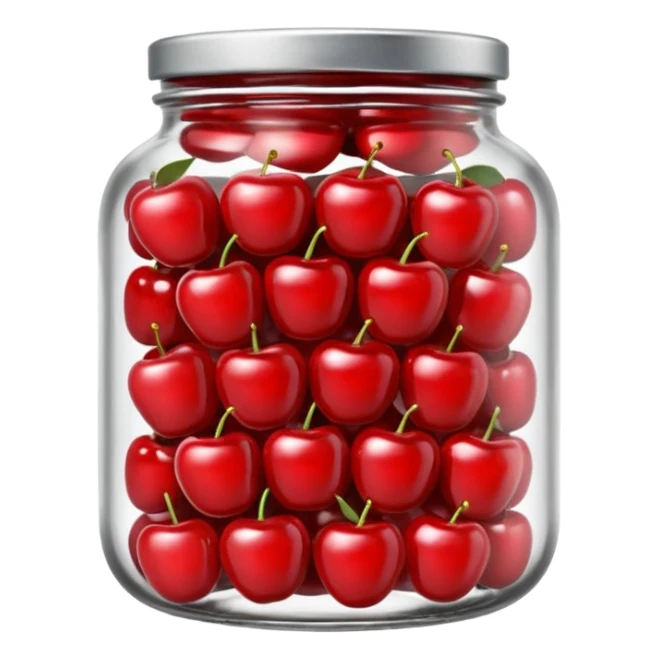 Realistic glass jar with silver metallic lid filled with maraschino cherries inside of it. sticker