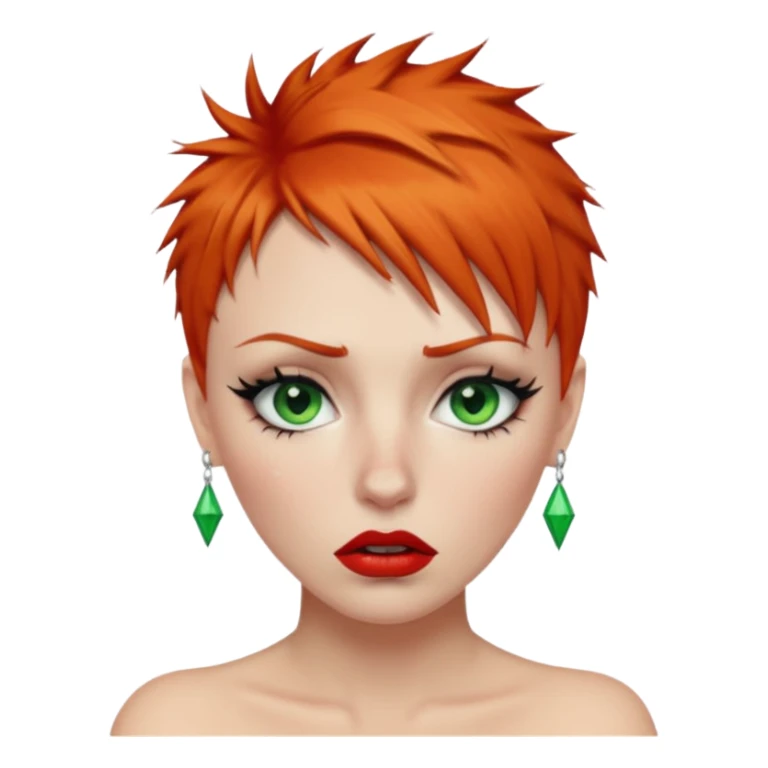 Short spikey Ginger hair, green eyes, black long eye lashes large red lips White woman lcrying sticker