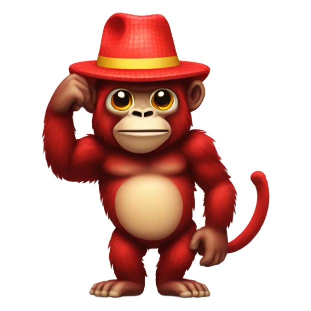 Pixelated red gorilla with no legs and a banana hat sticker