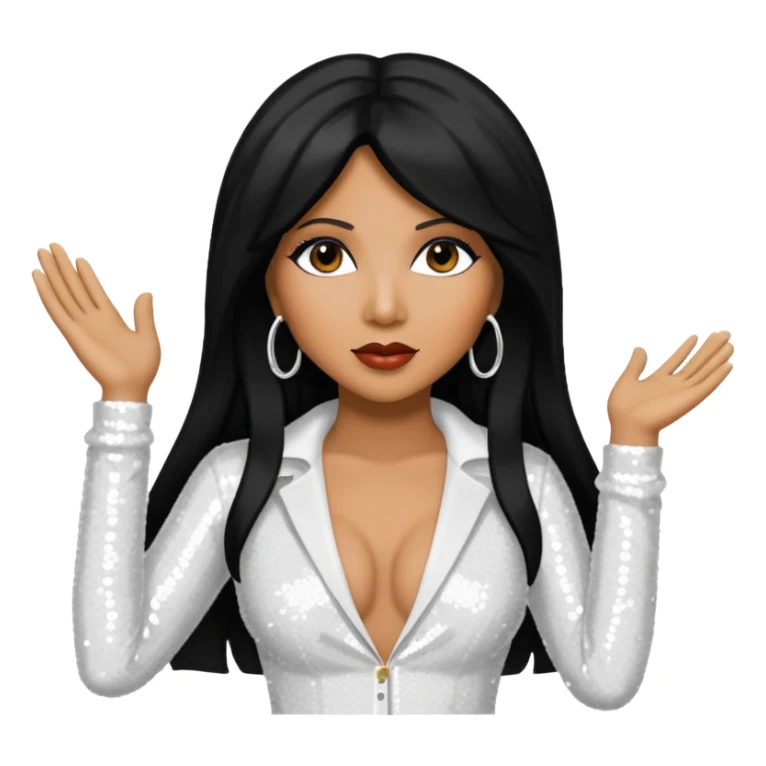 Toni Braxton with long black hair, white sequin outfit sticker