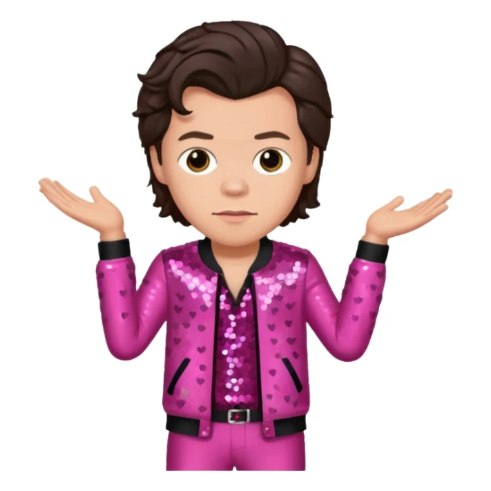 Harry Styles from One Direction with light skin, dark brown hair, dark pink sequin outfit sticker