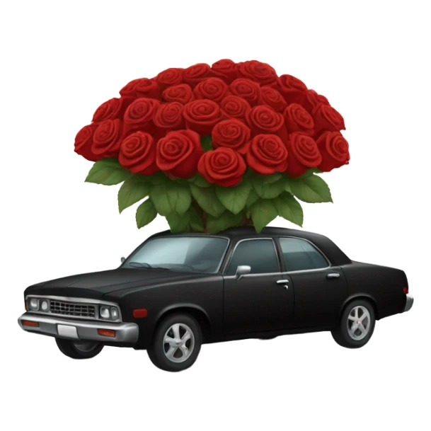 black pastel car in the trunk many roses red sticker