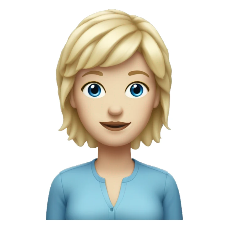 White woman with blonde mullet, short pixie bangs, blue eyes sticker