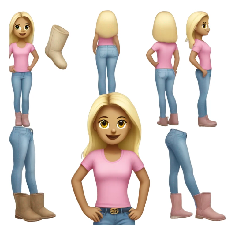 blonde girl with pink top and light blue jeans on with uggs sticker
