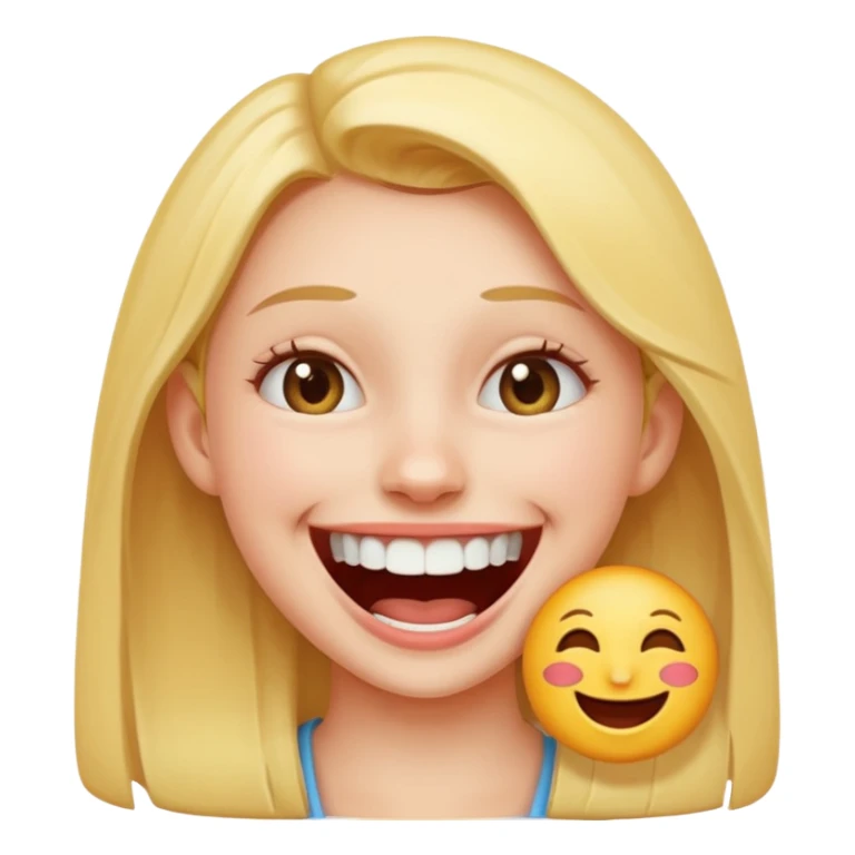 Laughing emoji of a girl and gap between central incisor teeth sticker