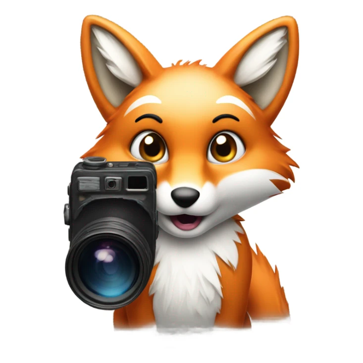 photorealistic detailled kawaii fox taking photo sticker