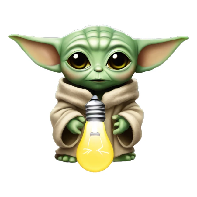 Baby Yoda with a light bulb in his hands sticker
